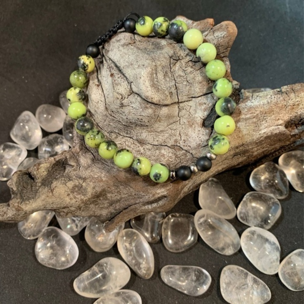 Green Chrysoprase & Black Matte Onyx 8mm Adjustable Bead Mala Bracelet